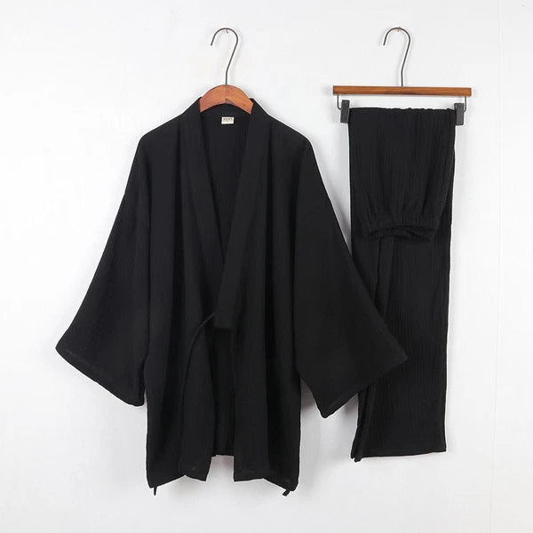 Cotton Japanese Kimono Pajamas Men Long-sleeve Trousers Casual Sleepwear