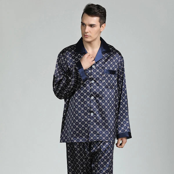 Long Sleeve Nightwear Pajamas Pyjamas Set Mens Silk Satin Sleepwear Loungewear