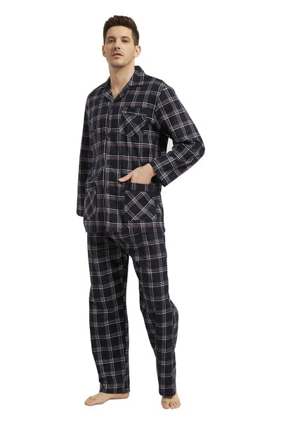 Amaxer Men’s Pajamas Set 100% Cotton Flannel Long Sleeves Pajamas For Men PJs