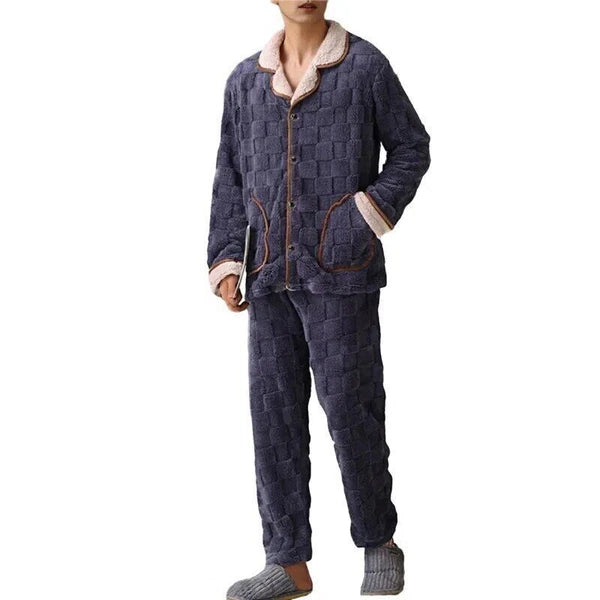 2023 Men's winter thick coral velvet pajamas, pants, long sleeves, two-piece set