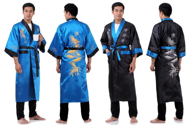 Embroidered Japanese Dragon Vintage Reversible Kimono Pyjama Robe Dressing Gown