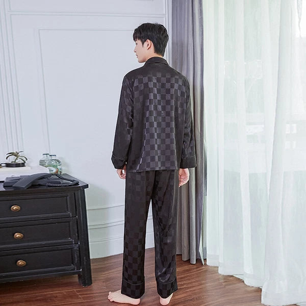 Long Sleeve Sleepwear Loungewear Luxury Mens Silk Satin Pajamas Set Soft Pyjamas