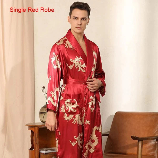 2024 New Men's Satin Pajama Robe and Pants Pajama Set Hot