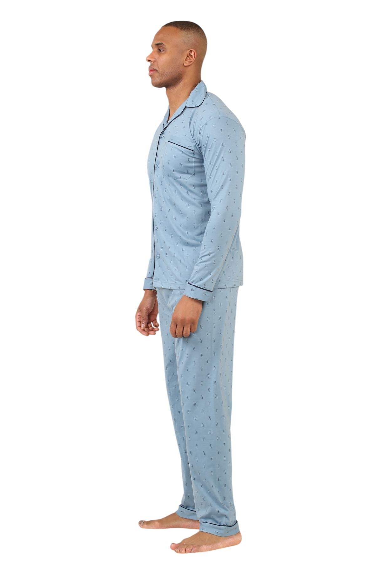Mens Classic Assorted Long Sleeve Pyjama Set Soft Touch Button Up Nightwear