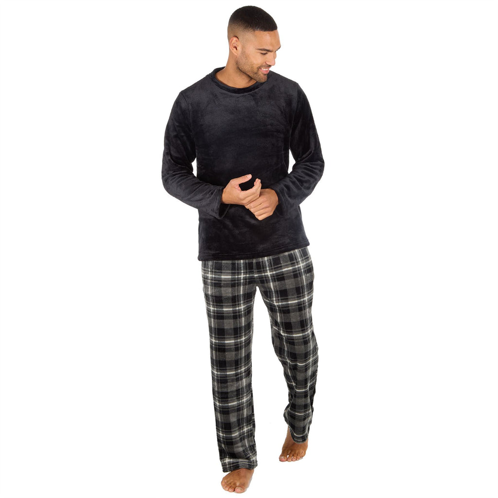 Mens Fleece Pyjamas Long Sleeve Pyjama Set Gamer Gaming Check Size S-XXL