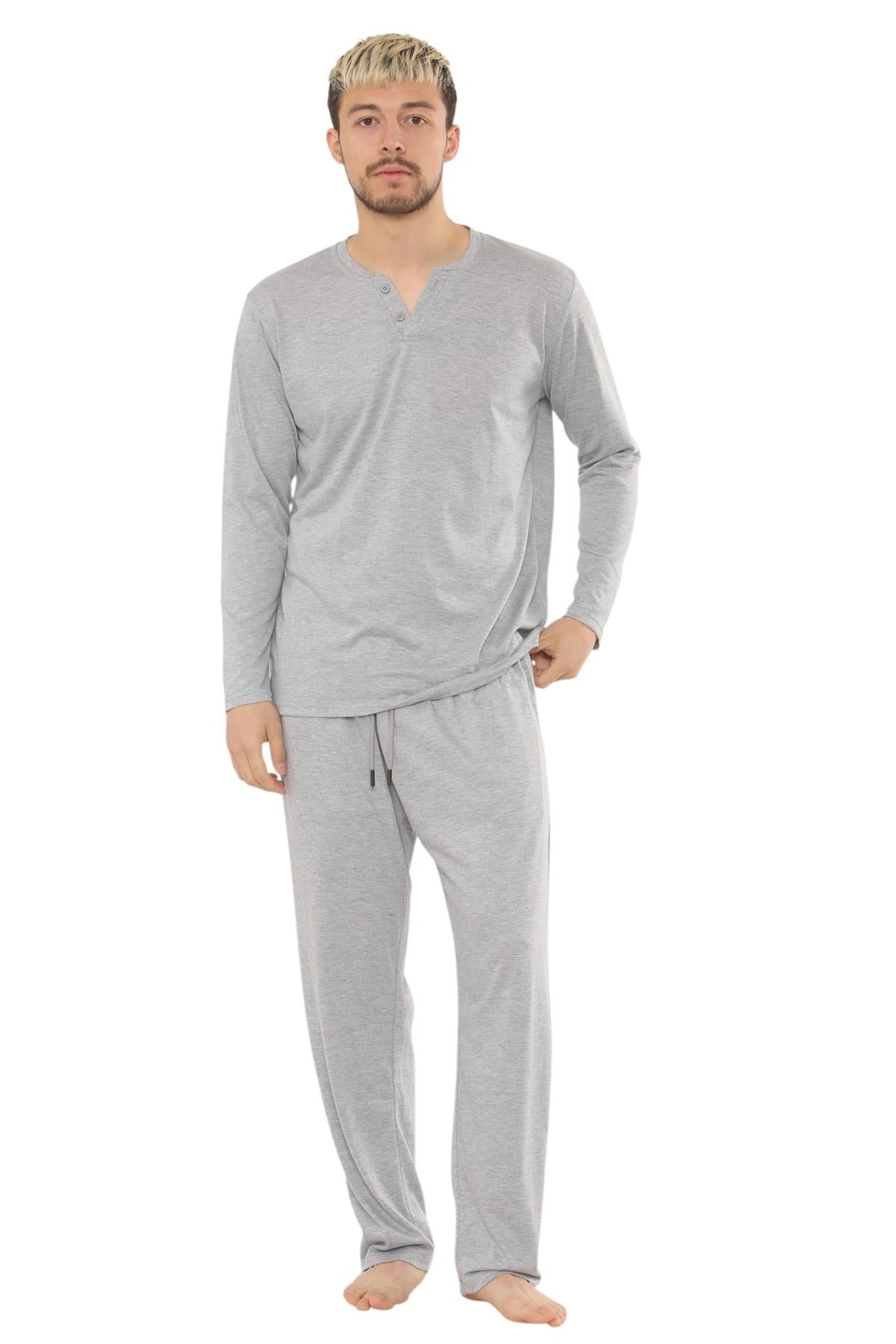 Mens Jersey Pyjama Set Long Sleeve Lounge Sleepwear Loungewear M to XXL