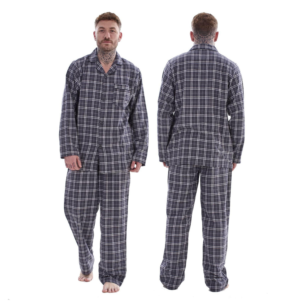 Mens Thermal Flannel Pyjamas Brushed Cotton Check Stripe Winter Warm  S - 5XL