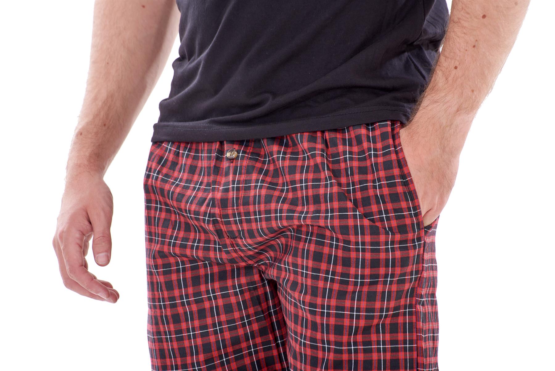 Mens Nightwear Pyjama Set Woven Cotton Check Jersey Top Loungewear Lightweight