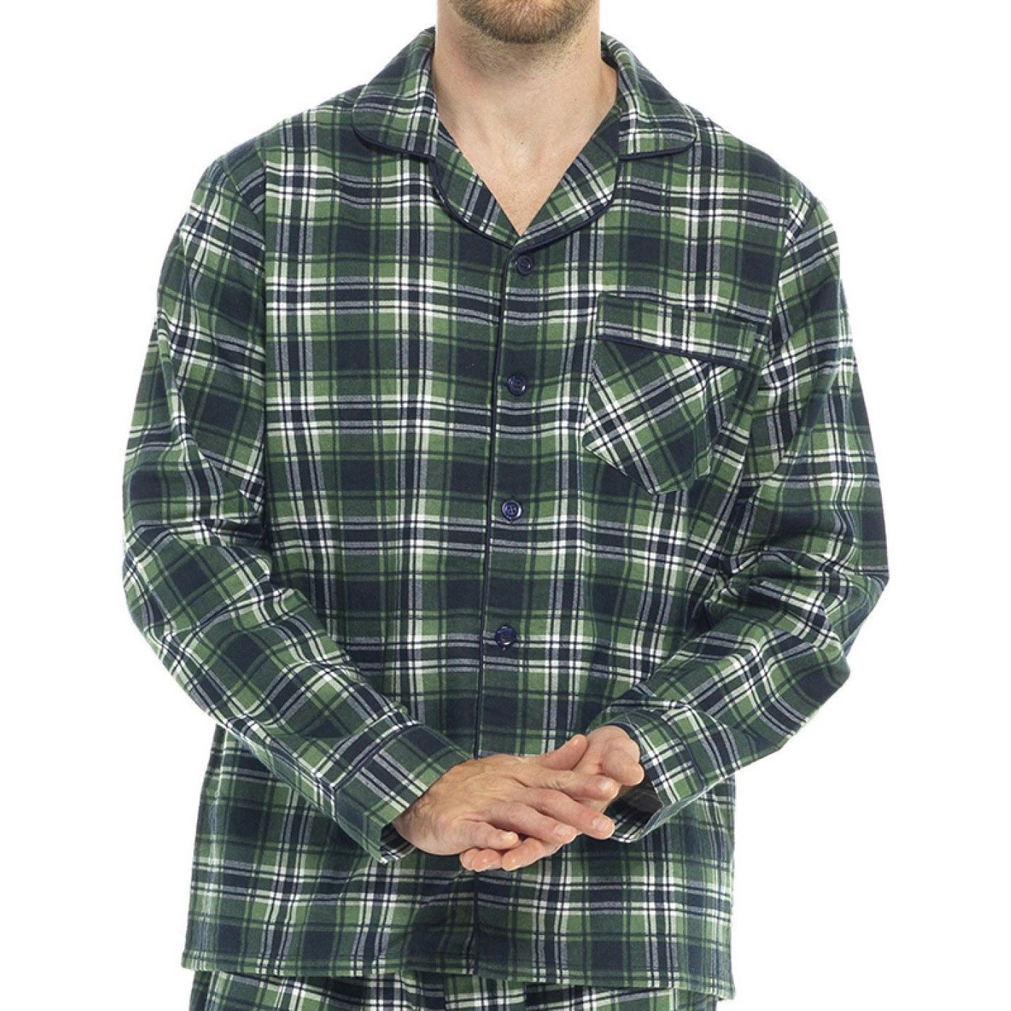 Mens 100% Brushed Cotton Flannel Check Stripe Pyjamas Pyjama Set Traditional PJs
