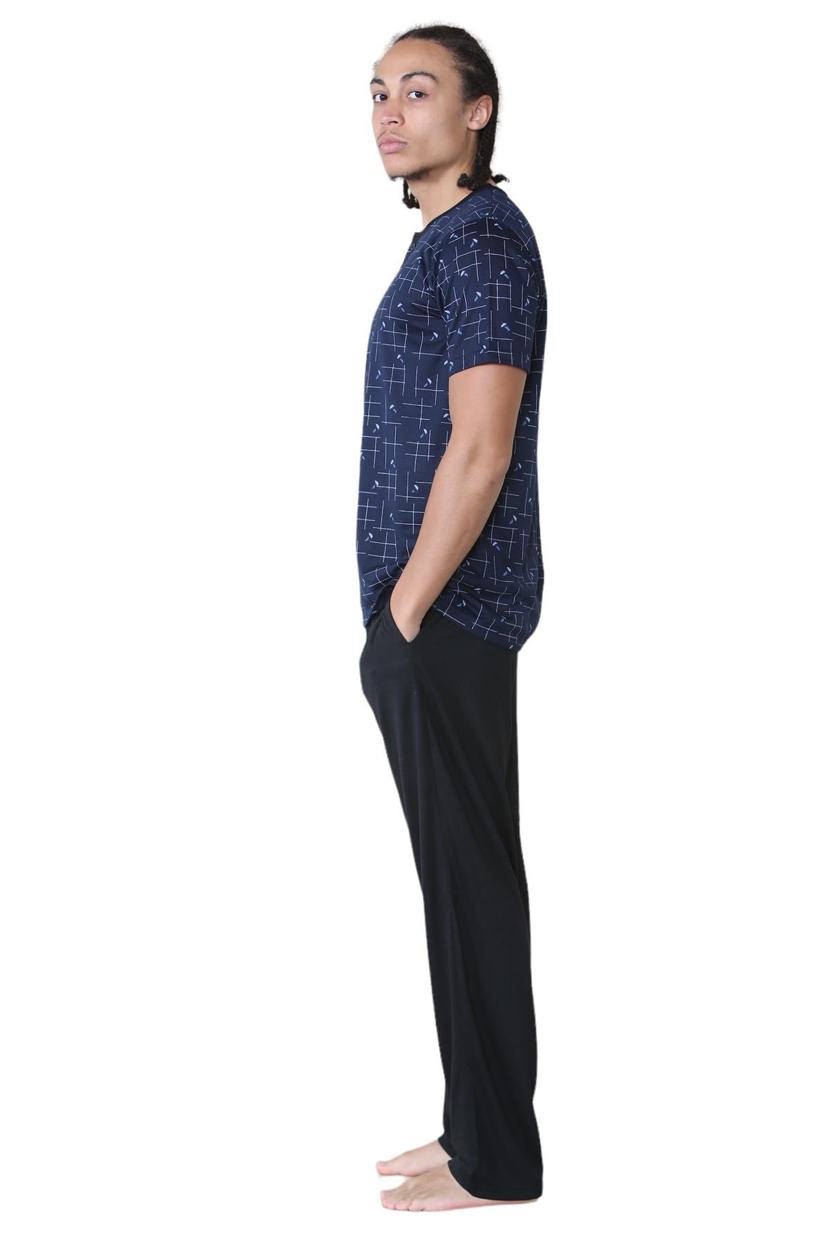 Mens Pyjama Set Short Sleeve Printed T-Shirt & Bottoms Lounge Sleepwear
