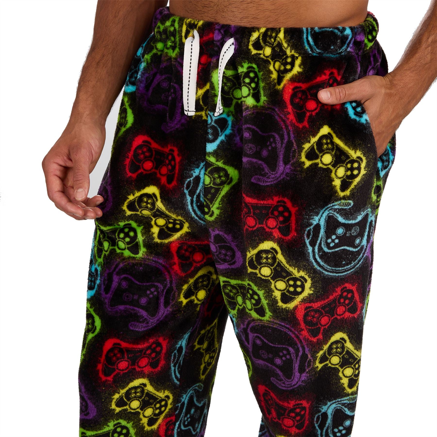 Mens Fleece Pyjamas Long Sleeve Pyjama Set Gamer Gaming Check Size S-XXL