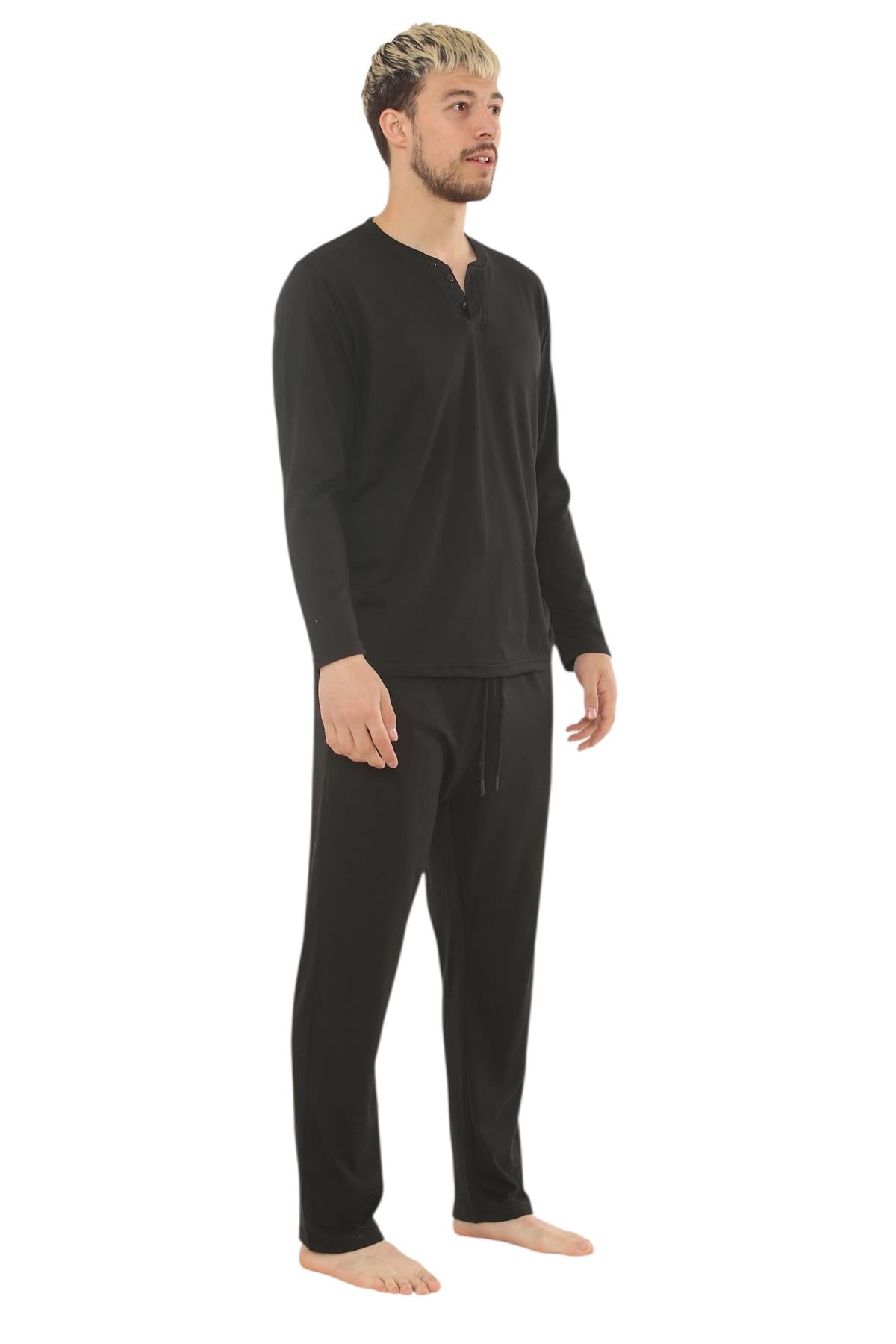 Mens Jersey Pyjama Set Long Sleeve Lounge Sleepwear Loungewear M to XXL