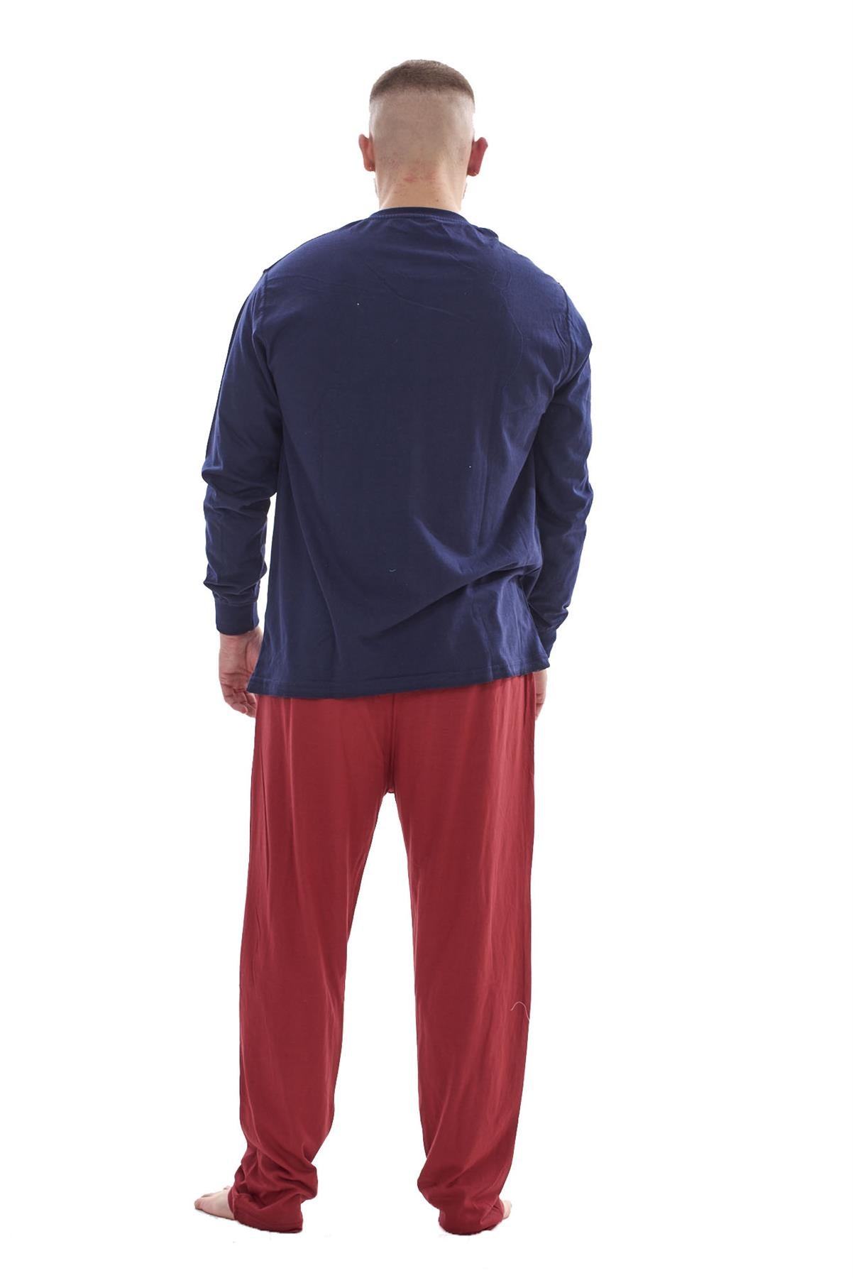 Mens Pyjama Set Cotton Jersey Henley Top Loungewear Lightweight Nightwear M-XXL
