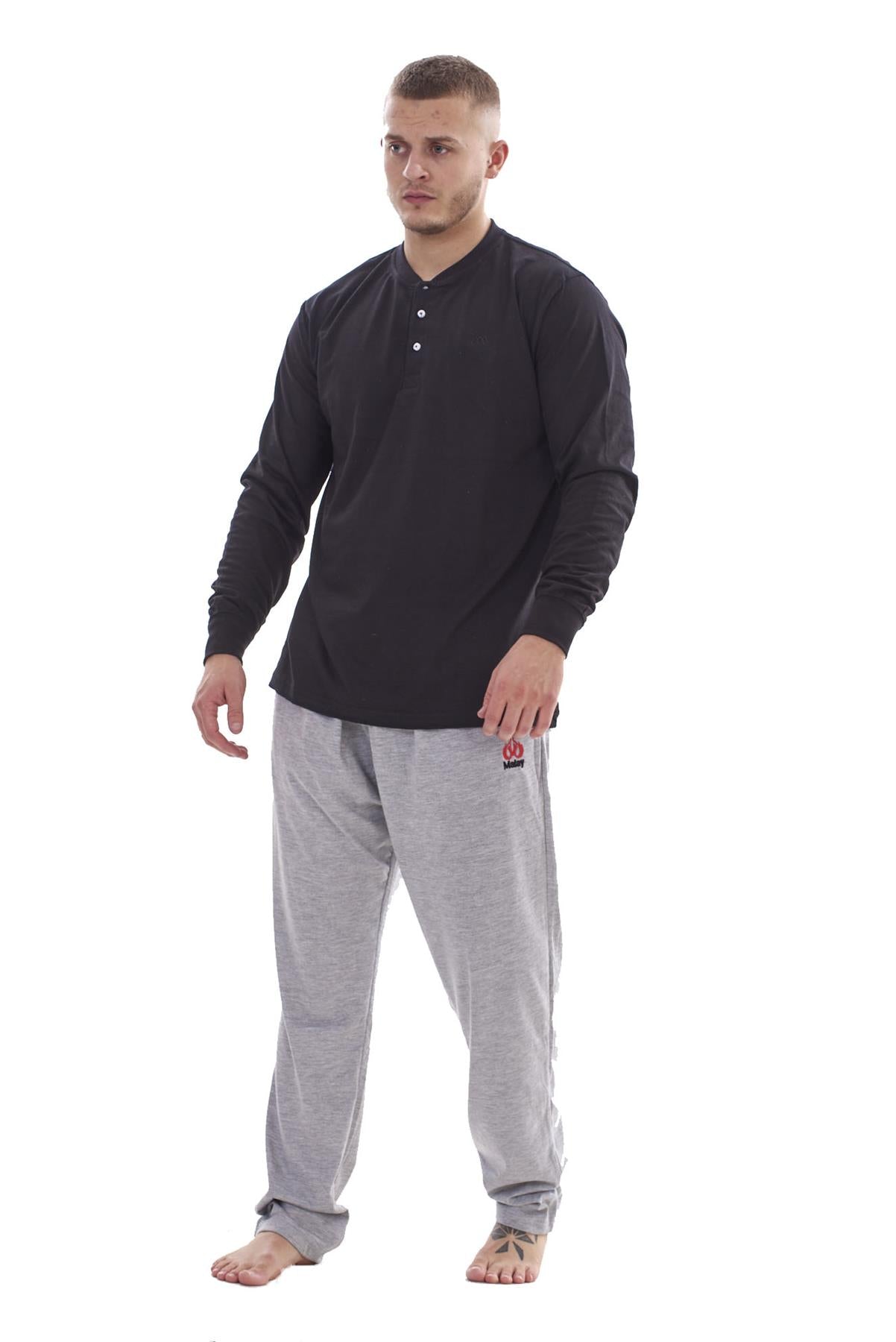 Mens Pyjama Set Cotton Jersey Henley Top Loungewear Lightweight Nightwear M-XXL