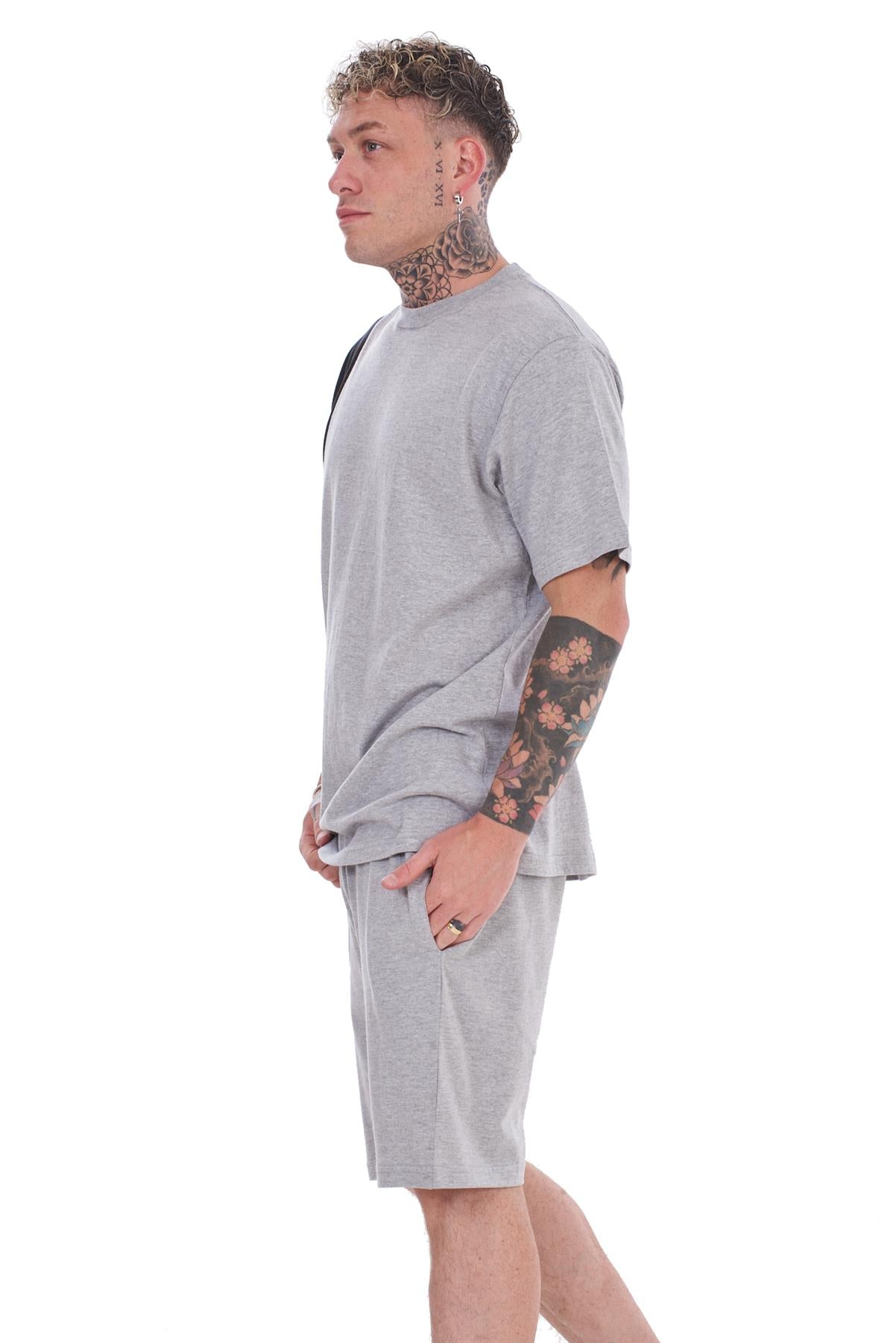 Mens Contrast Panel T-Shirt & Shorts Set Summer Tracksuit 2 Piece loungewear