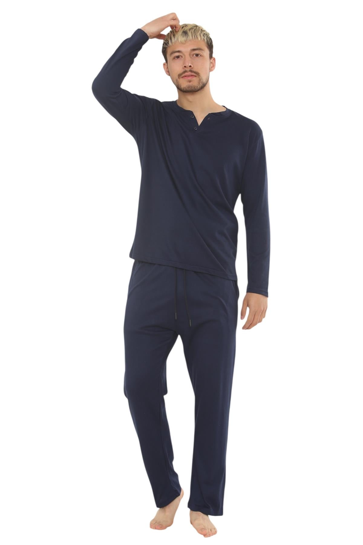 Mens Jersey Pyjama Set Long Sleeve Lounge Sleepwear Loungewear M to XXL