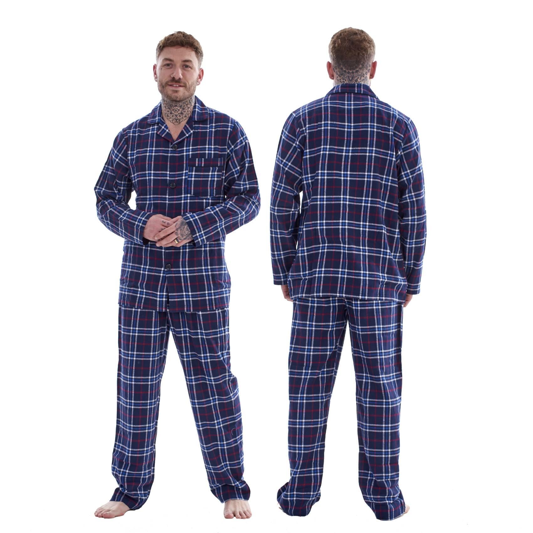Mens Thermal Flannel Pyjamas Brushed Cotton Check Stripe Winter Warm  S - 5XL