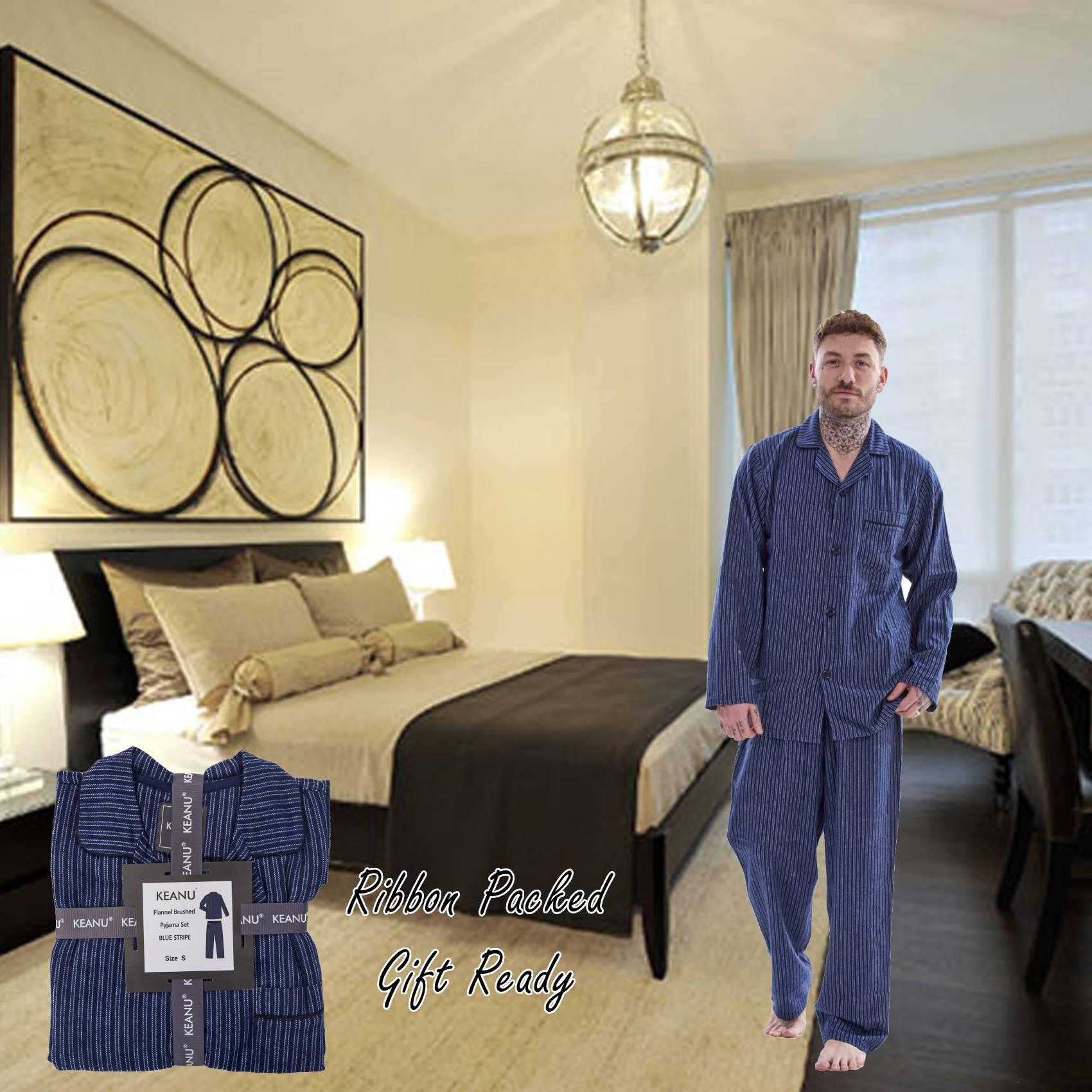 Mens Thermal Flannel Pyjamas Brushed Cotton Check Stripe Winter Warm  S - 5XL