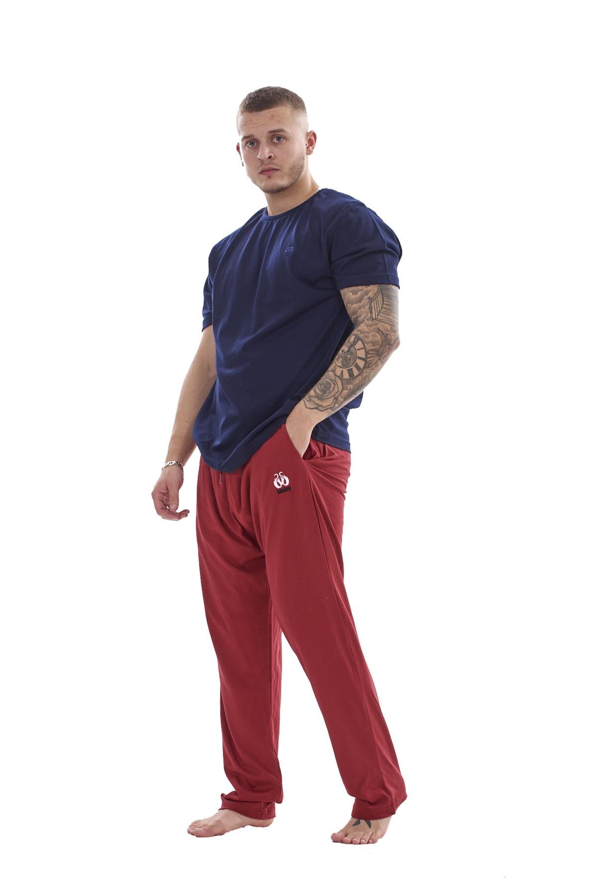 Mens Cotton Pyjama Set Jersey Top Pants Lightweight Loungewear Nightwear M-XXL