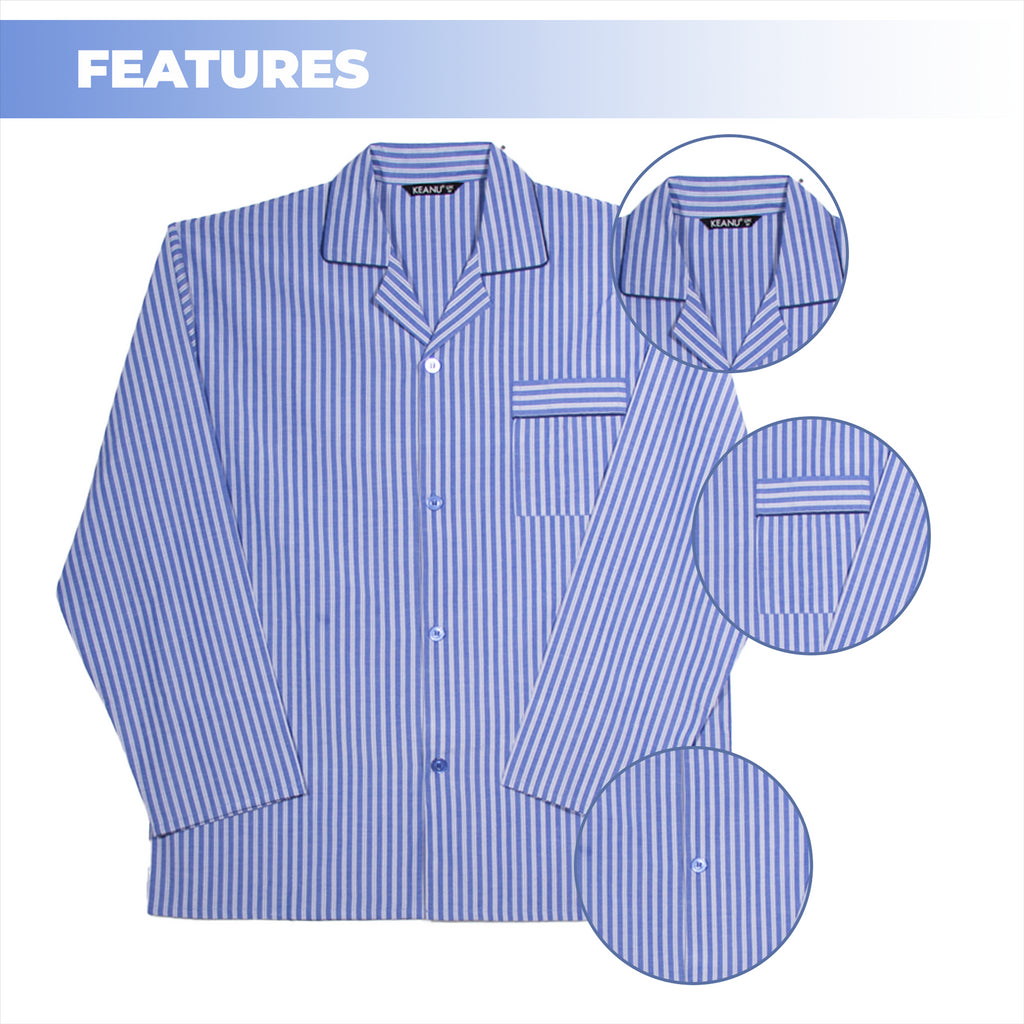 Mens  Oxford Woven Polycotton Plain Pyjama Set Nightwear Sizes S - 2XL