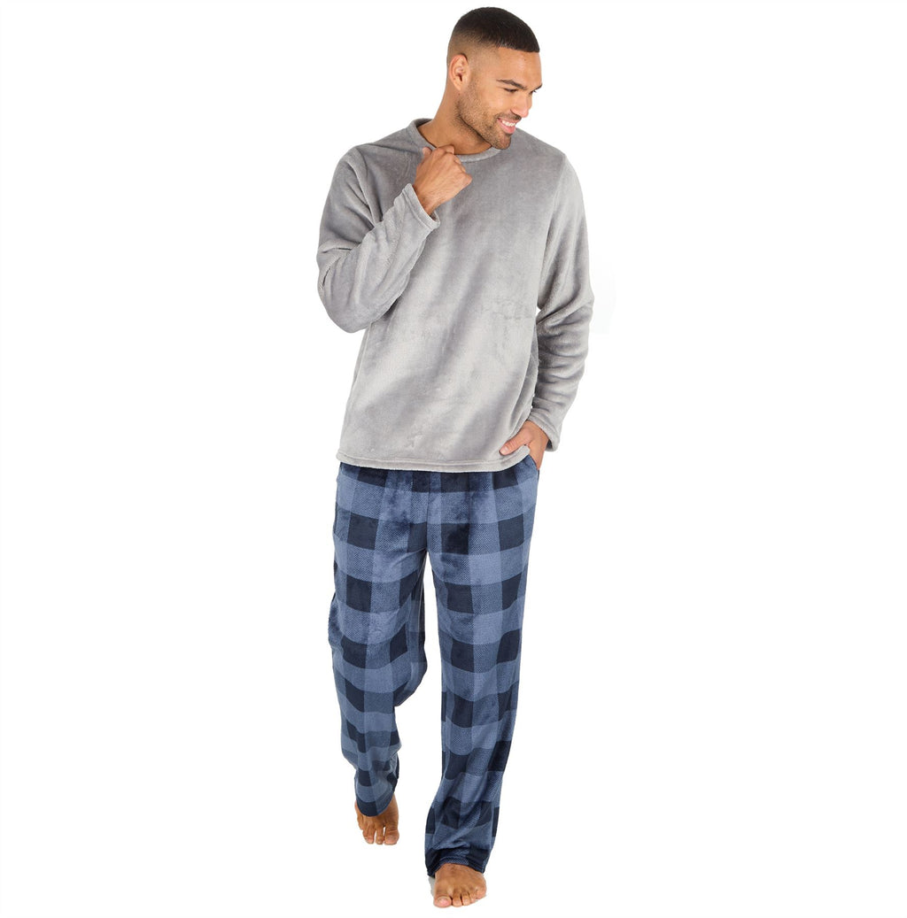 Mens Fleece Pyjamas Long Sleeve Pyjama Set Gamer Gaming Check Size S-XXL