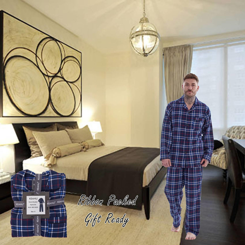Mens Thermal Flannel Pyjamas Brushed Cotton Check Stripe Winter Warm  S - 5XL