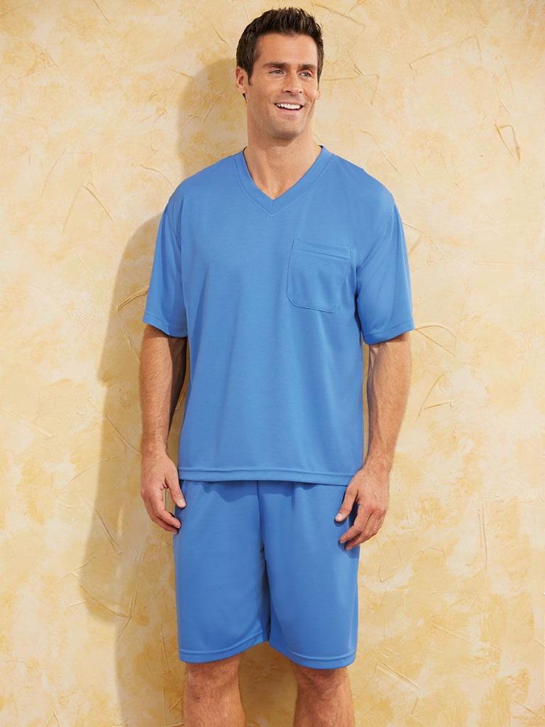 NEW Choose Size & Color Mens Shirt & Elastic Waist Shorts 2 Pc Pajama Lounge Set