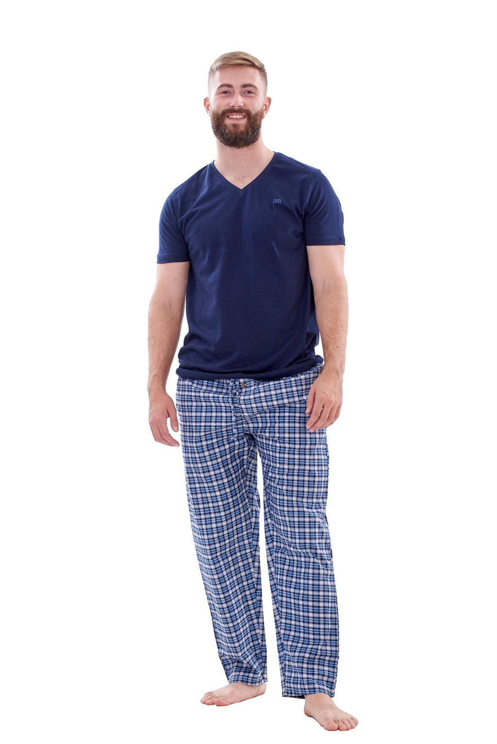 Mens Nightwear Pyjama Set Woven Cotton Check Jersey Top Loungewear Lightweight