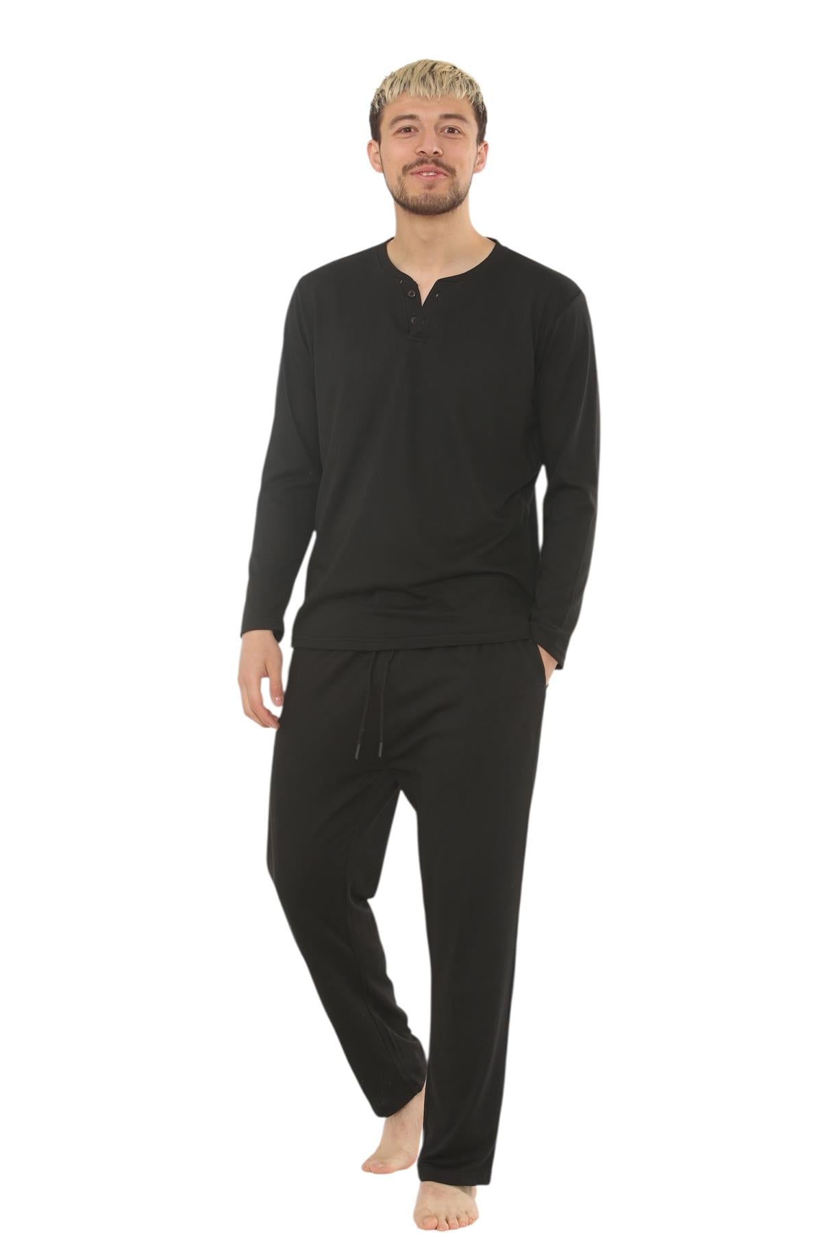 Mens Jersey Pyjama Set Long Sleeve Lounge Sleepwear Loungewear M to XXL
