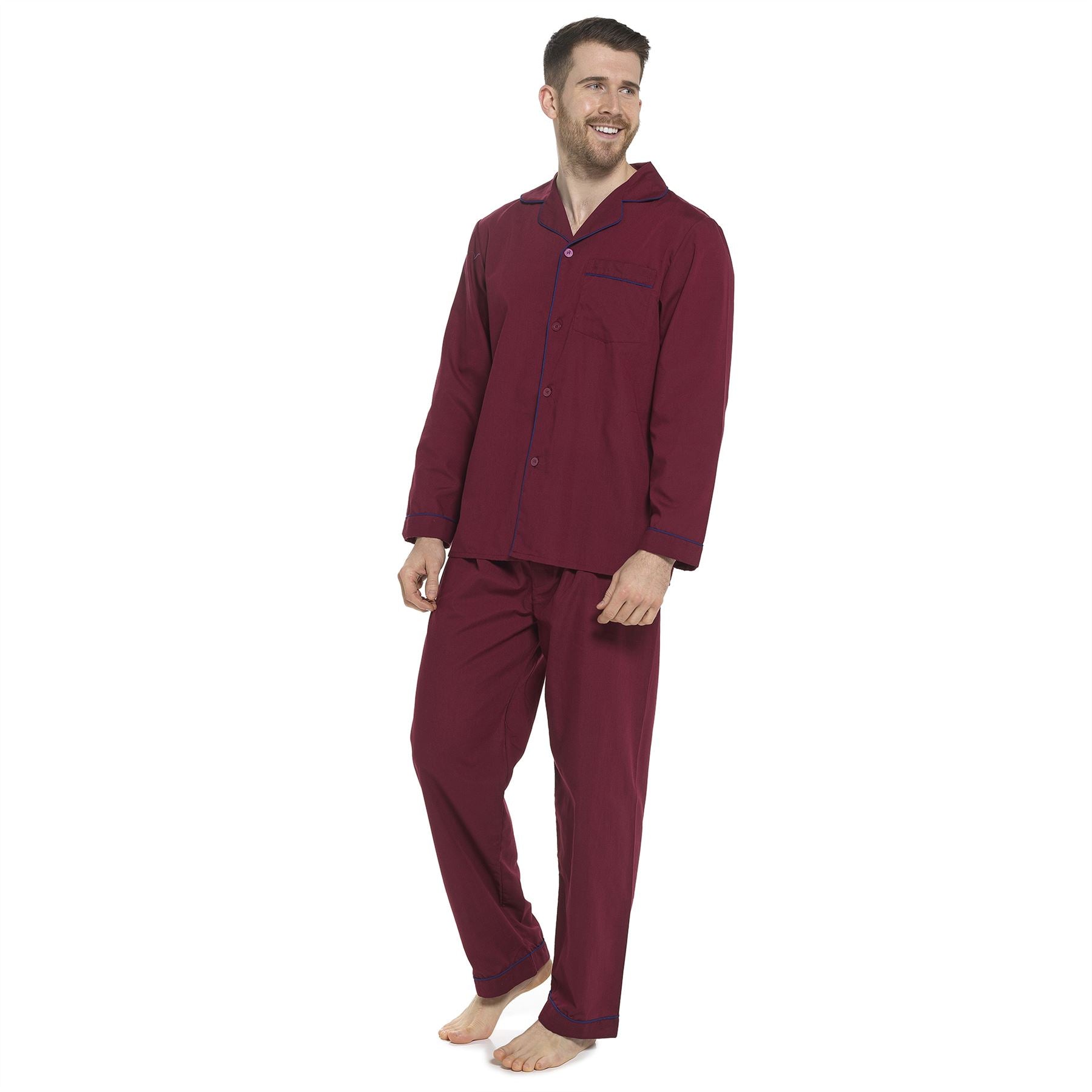 Mens Polycotton Pyjamas Button Through Traditional Pyjama Set Hospital PJs