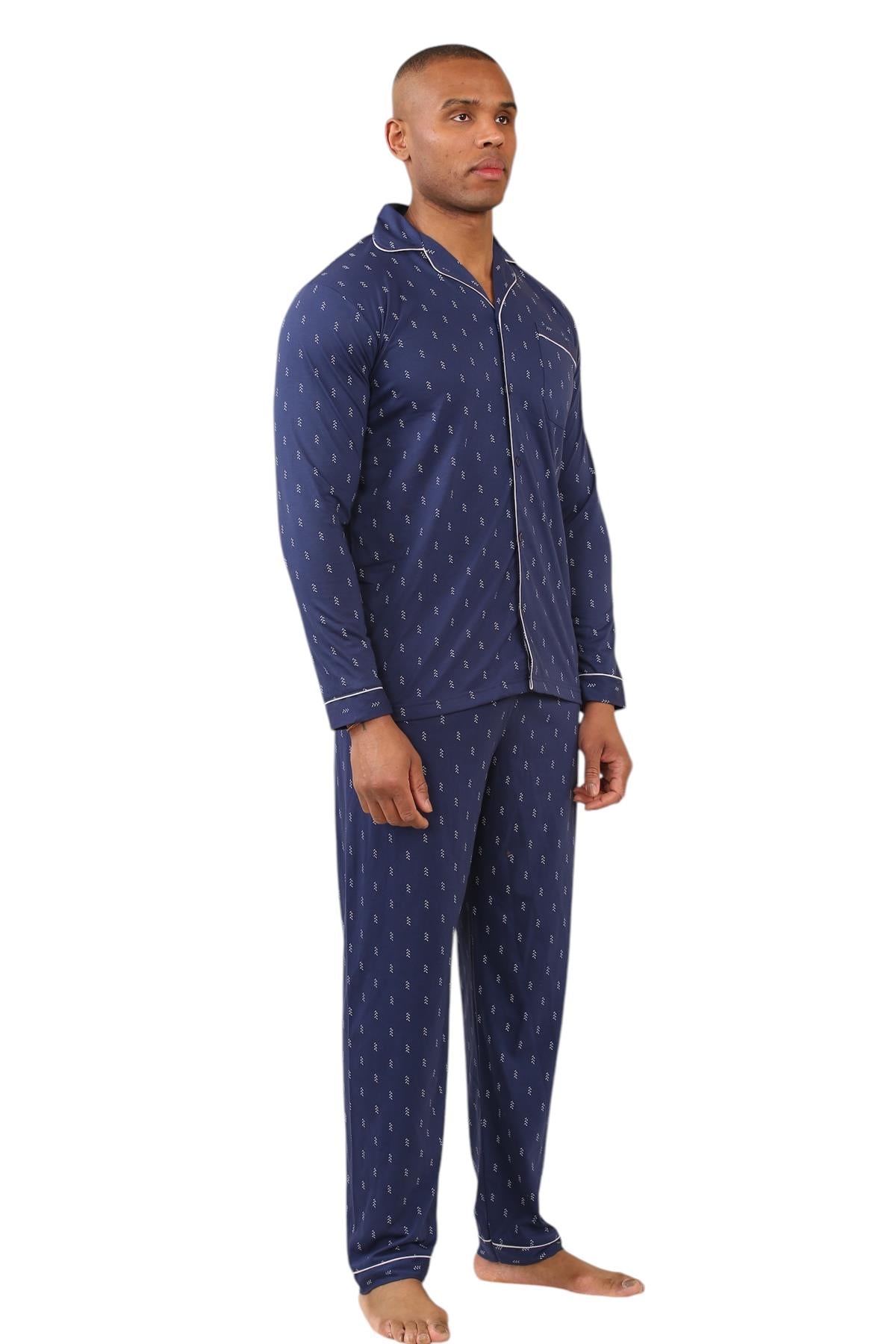 Mens Classic Assorted Long Sleeve Pyjama Set Soft Touch Button Up Nightwear