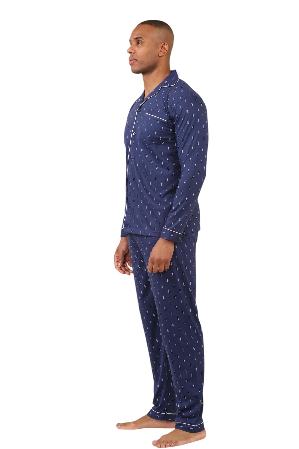 Mens Classic Assorted Long Sleeve Pyjama Set Soft Touch Button Up Nightwear