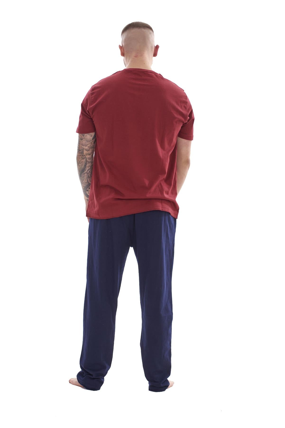Mens Cotton Pyjama Set Jersey Top Pants Lightweight Loungewear Nightwear M-XXL