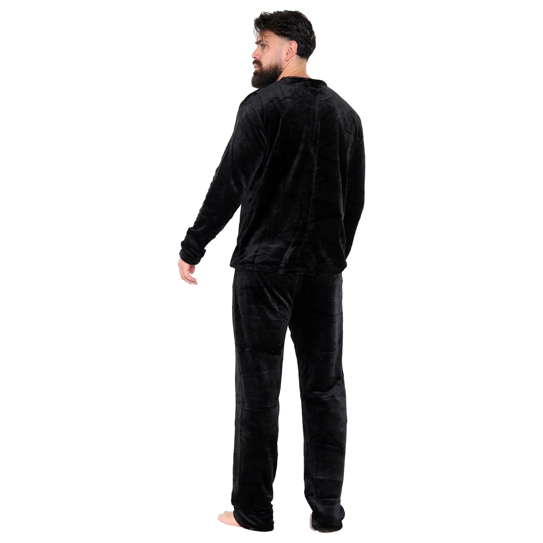 Mens Pyjamas Soft Warm Fleece Adults Crew Neck Pyjamas 2 Piece Gift Set For Mens