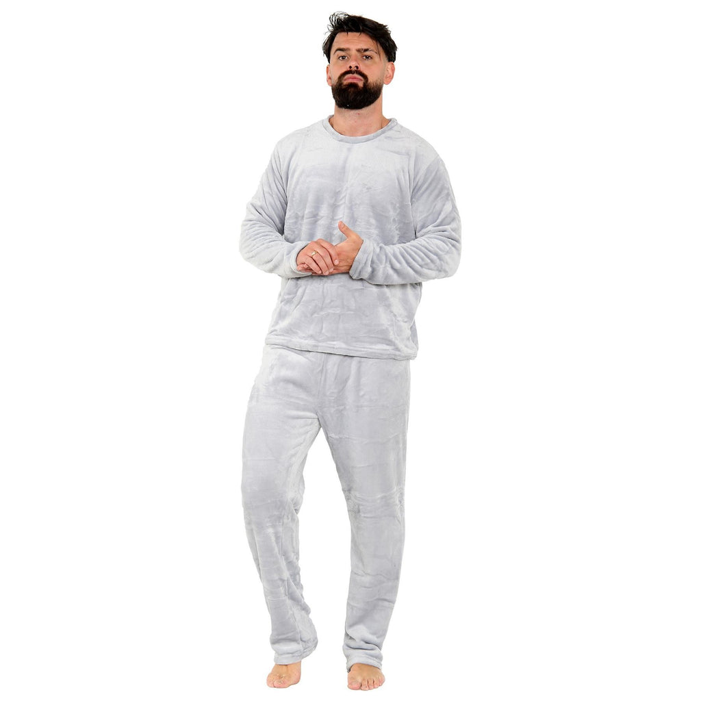 Mens Pyjamas Soft Warm Fleece Adults Crew Neck Pyjamas 2 Piece Gift Set For Mens