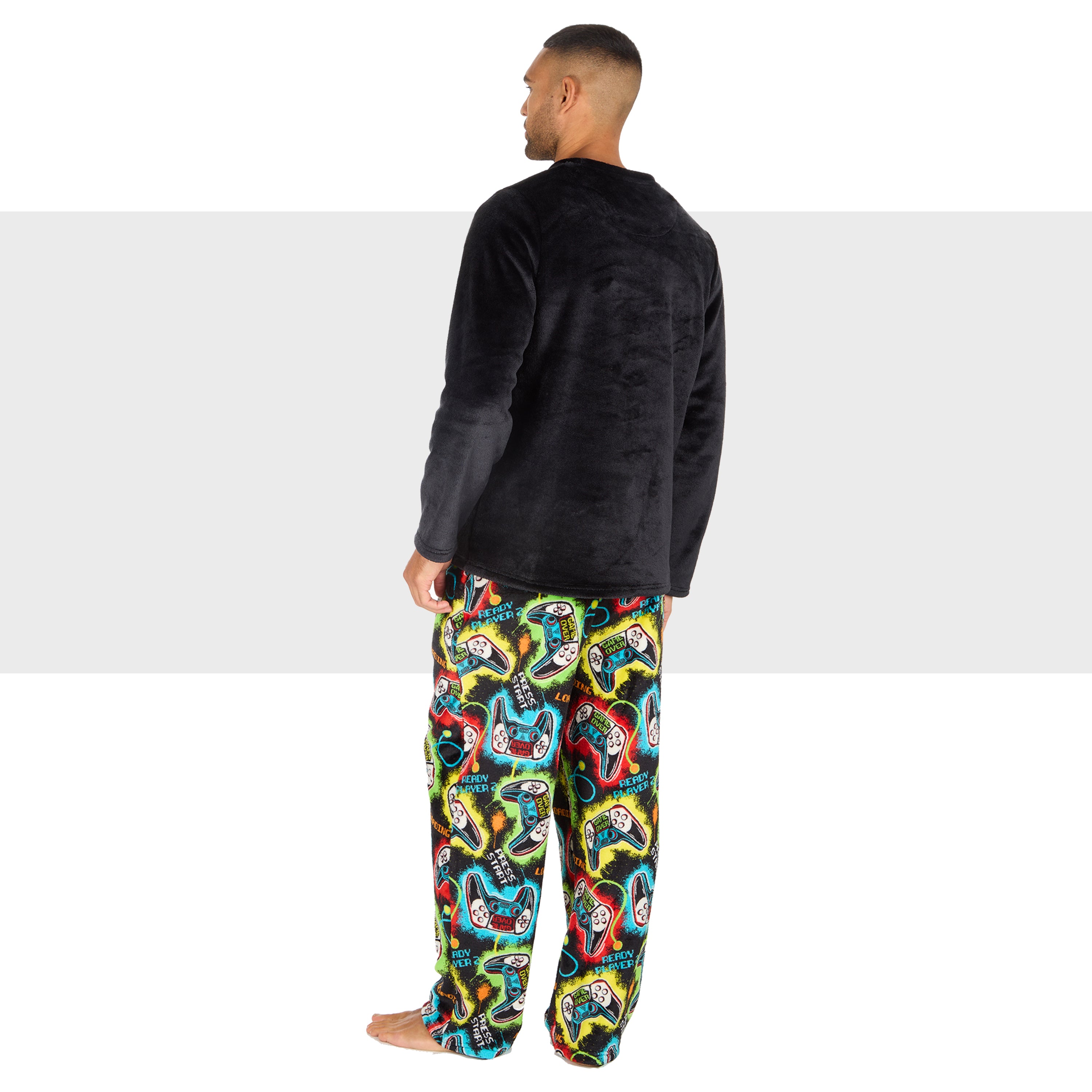 Mens Plush Fleece Lounge Set Gaming Pyjama Set Gamer Top and Bottoms PJ's S-XXL
