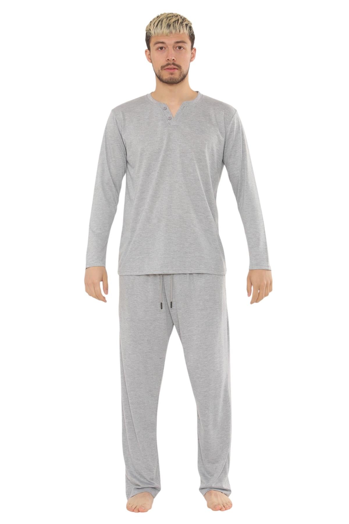 Mens Jersey Pyjama Set Long Sleeve Lounge Sleepwear Loungewear M to XXL