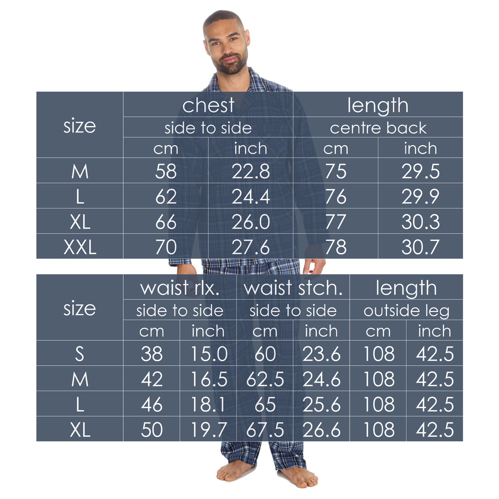 Mens 2-Piece Lounge Set Long Sleeved Shirt Long Pants Set Flannel PJs Loungewear