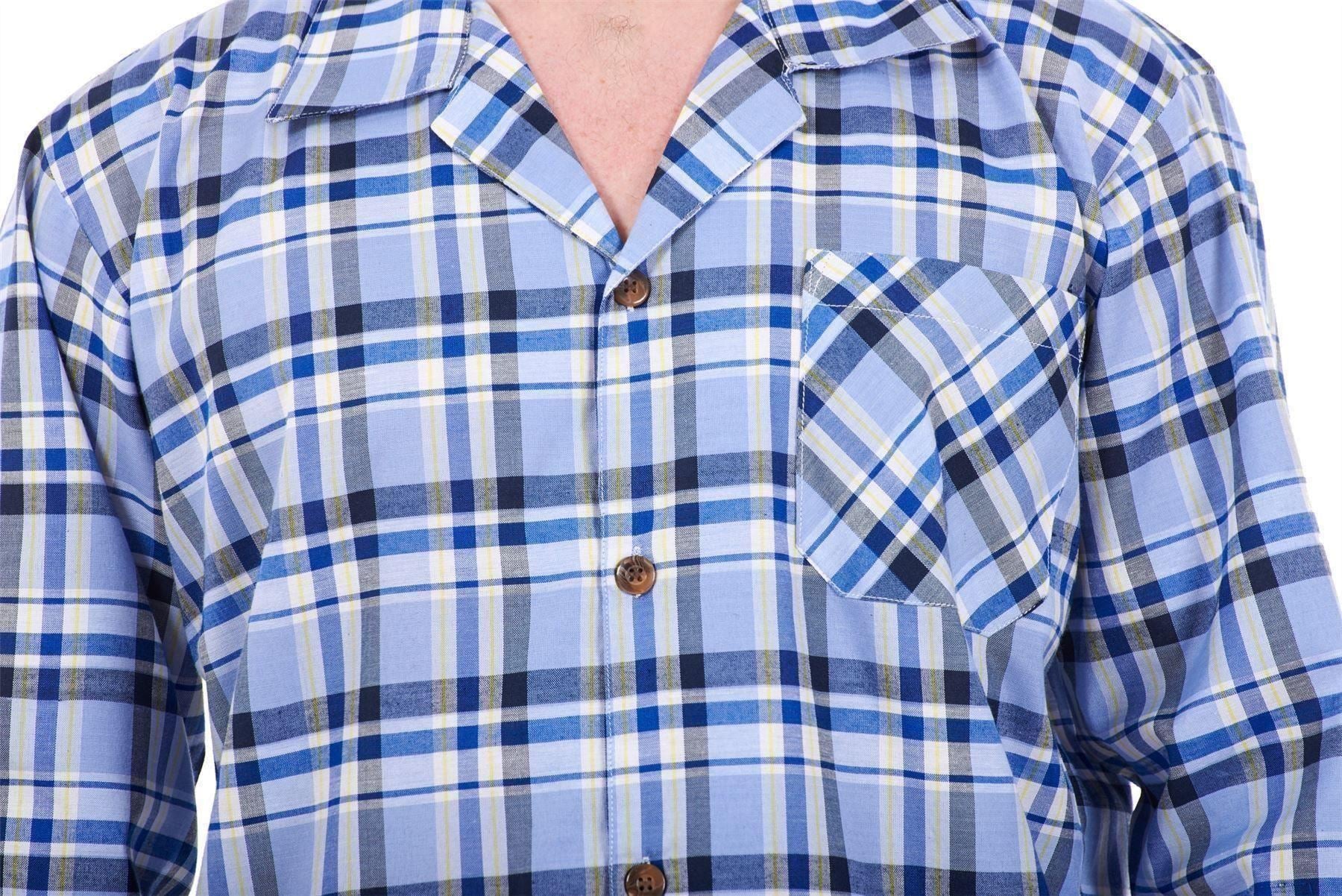 Mens Pyjama Set Yarn Dyed Woven Check Cotton Blend Loungewear Regular Big Size