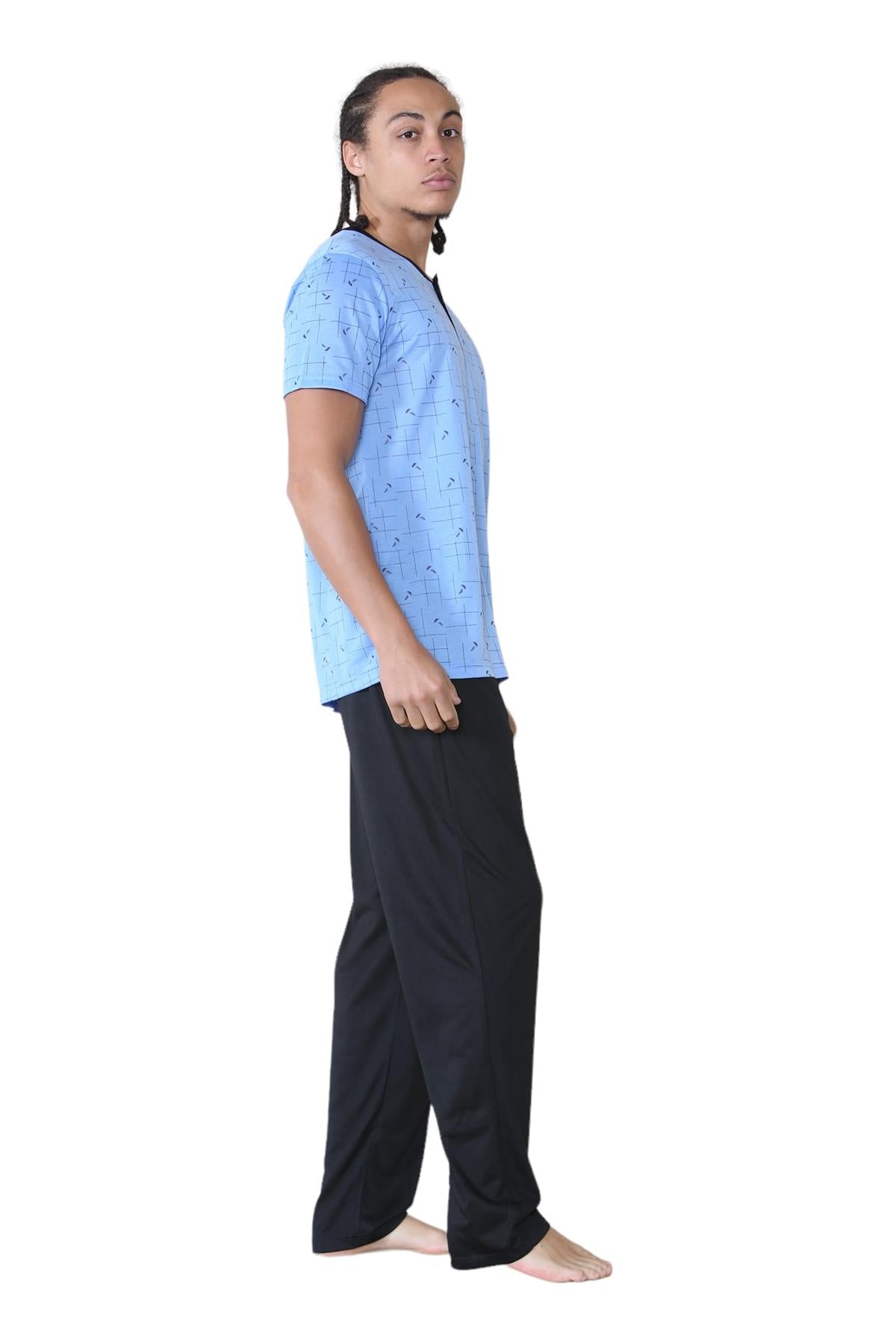 Mens Pyjama Set Short Sleeve Printed T-Shirt & Bottoms Lounge Sleepwear