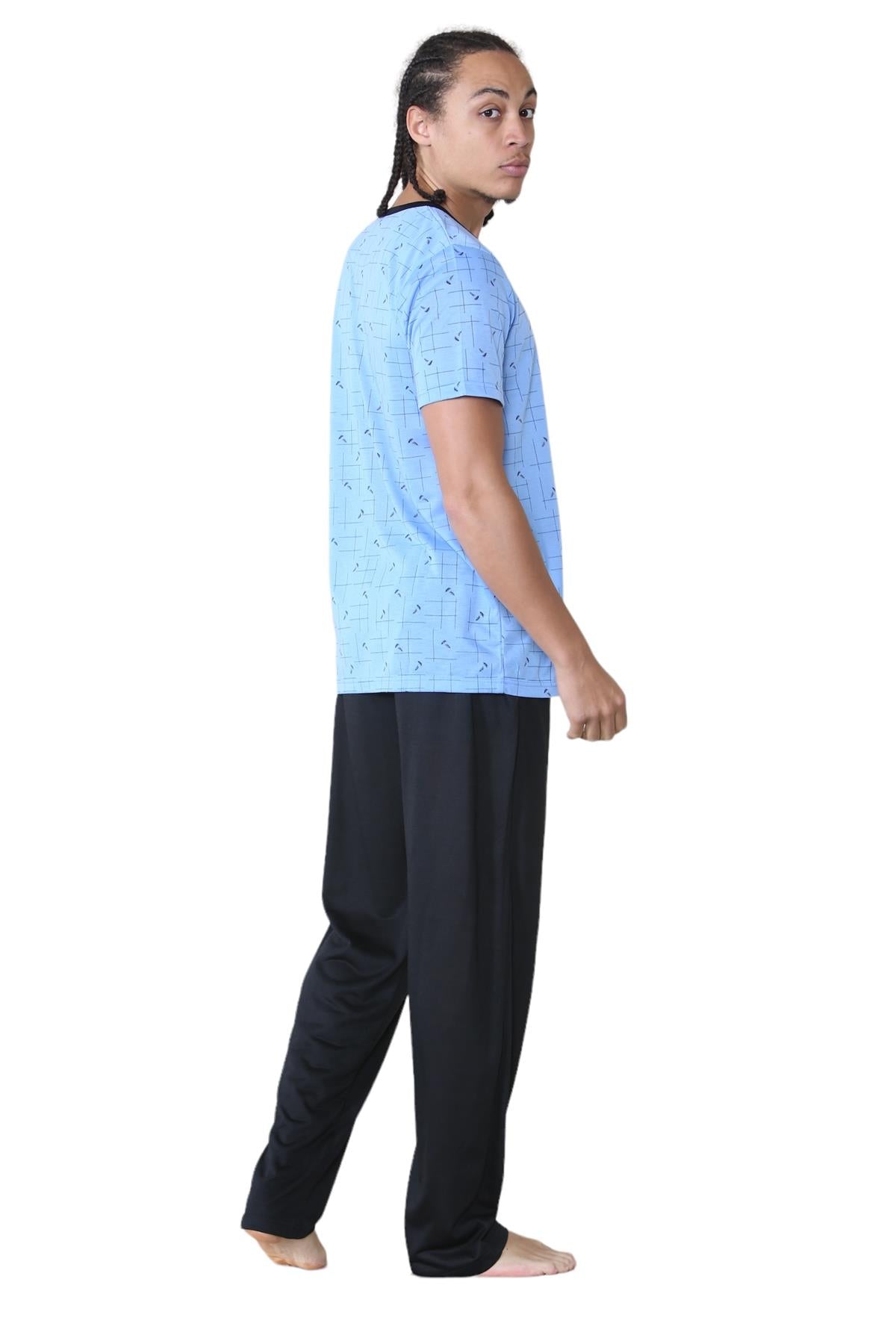 Mens Pyjama Set Short Sleeve Printed T-Shirt & Bottoms Lounge Sleepwear