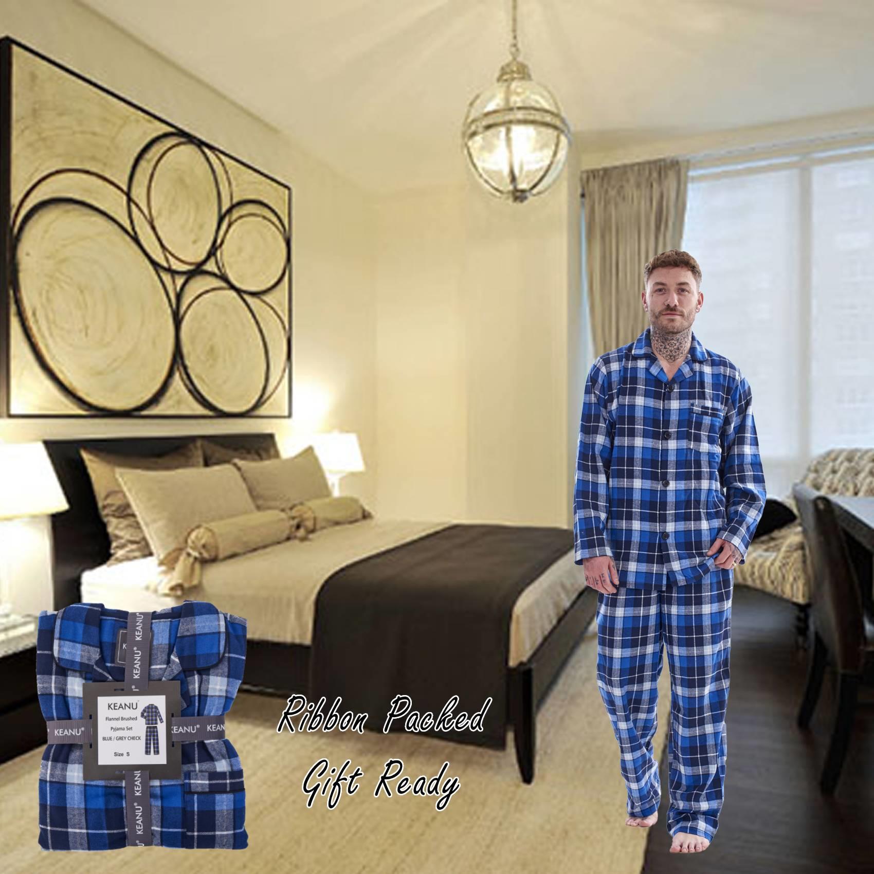 Mens Thermal Flannel Pyjamas Brushed Cotton Check Stripe Winter Warm  S - 5XL