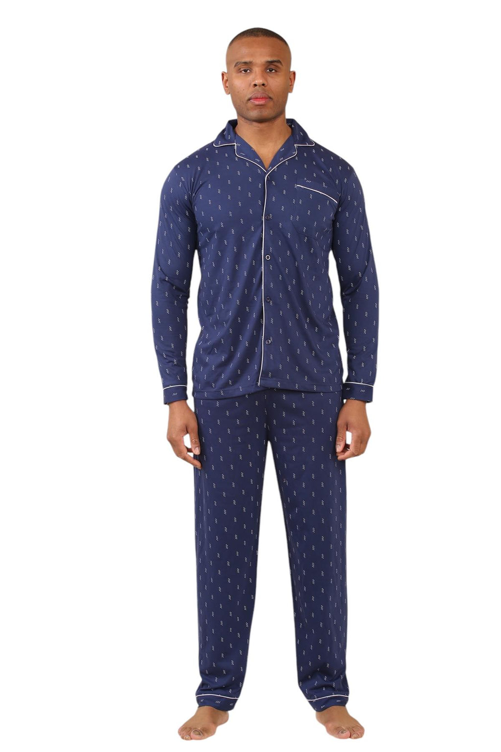 Mens Classic Assorted Long Sleeve Pyjama Set Soft Touch Button Up Nightwear