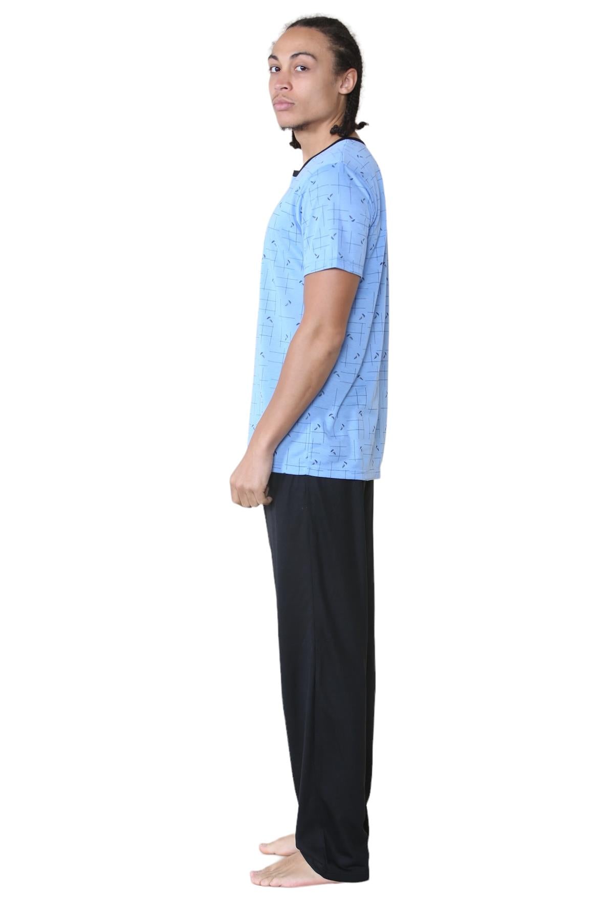 Mens Pyjama Set Short Sleeve Printed T-Shirt & Bottoms Lounge Sleepwear
