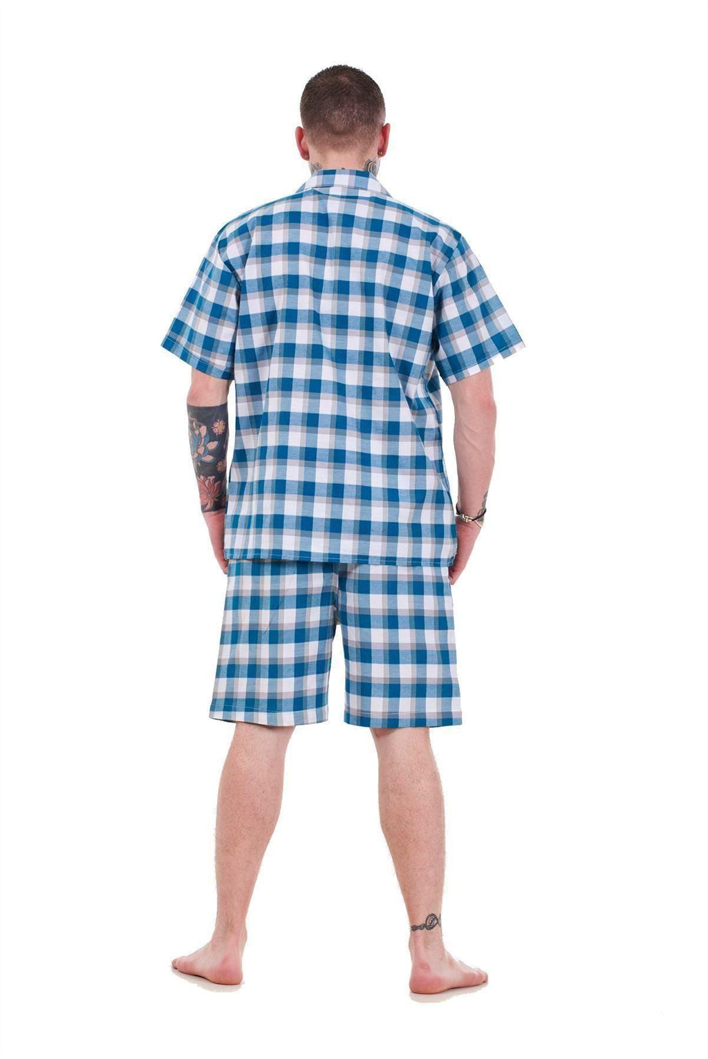 Mens Yarn Dyed Woven Pyjama Set Regular Big Size Check Cotton Blend Shorts M-5XL