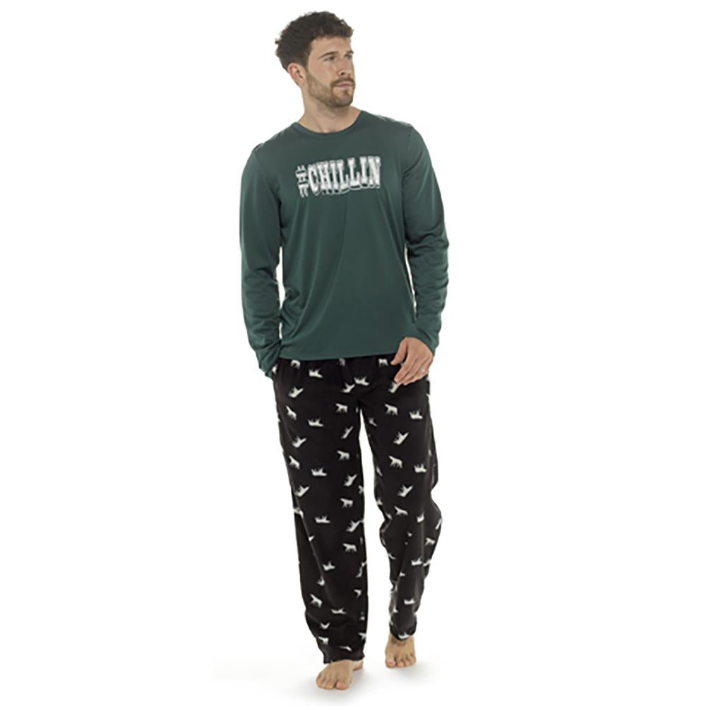 A2Z Mens Pyjama Slogan Chillin Jersey Top Fleece Bottom Pyjama 2 Piece Top Set