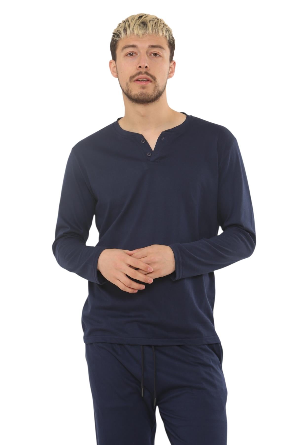 Mens Jersey Pyjama Set Long Sleeve Lounge Sleepwear Loungewear M to XXL