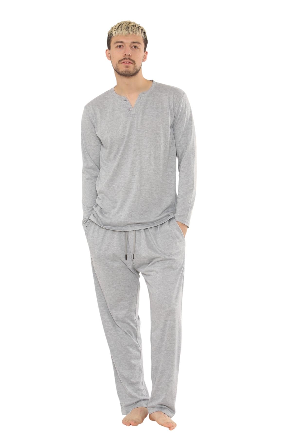 Mens Jersey Pyjama Set Long Sleeve Lounge Sleepwear Loungewear M to XXL