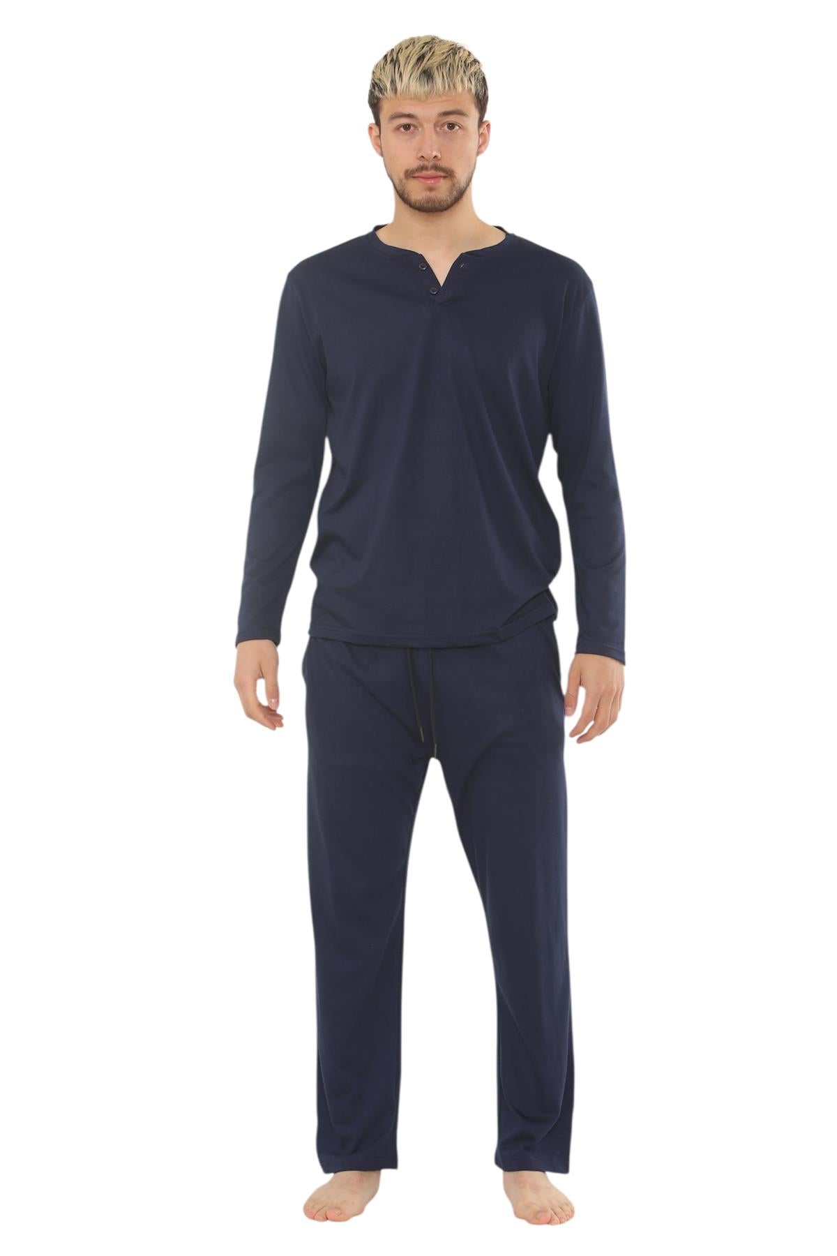 Mens Jersey Pyjama Set Long Sleeve Lounge Sleepwear Loungewear M to XXL