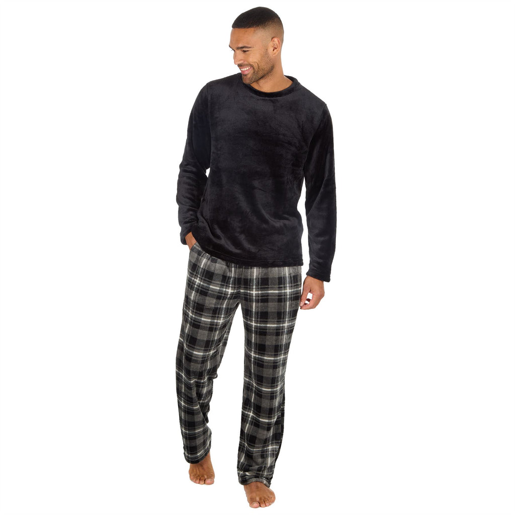 Mens Fleece Pyjamas Long Sleeve Pyjama Set Gamer Gaming Check Size S-XXL